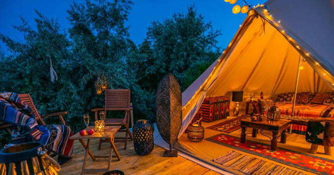 glamping tent at incentive travel event